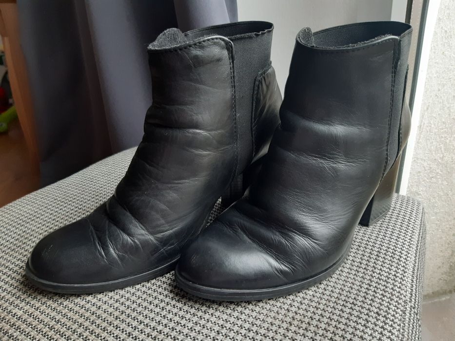 Czarne botki skórzane, obcas 8cm, rozm. 37