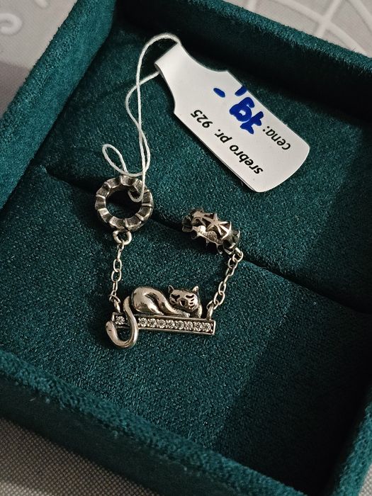 Nowy charms - łańcuszek kotek srebro 925