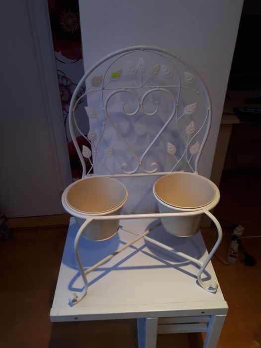 Кашпо вазон подставка для 2 цветков кованая белая Турция