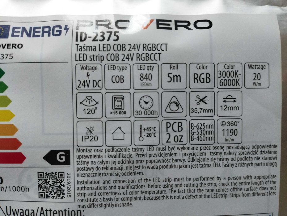 Taśma LED C0B 24V RGBCCT 12 szt.x5m nowe nieużywane