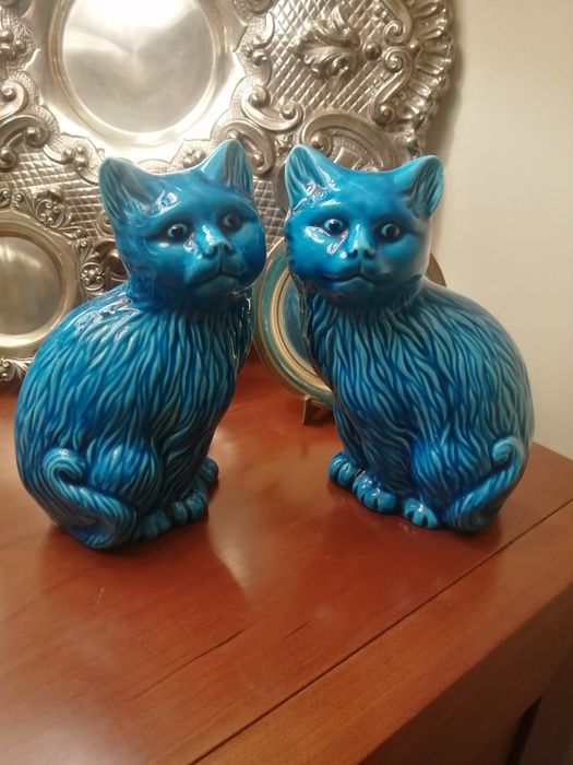Par gatos porcelana chinesa