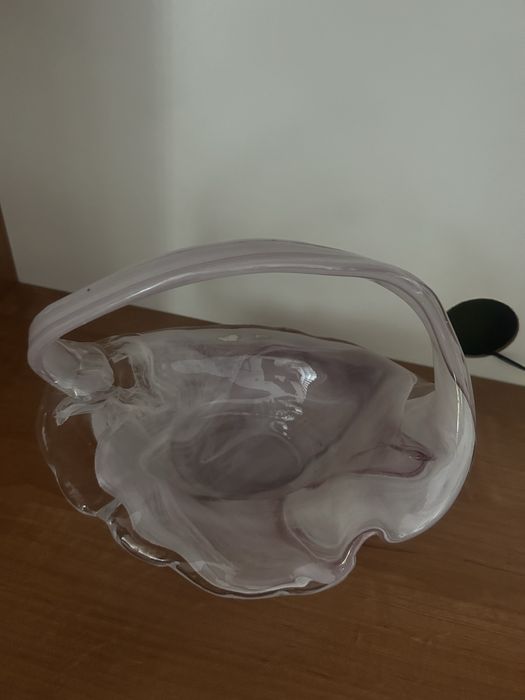 Szklany koszyczek różowo biały nr.8233