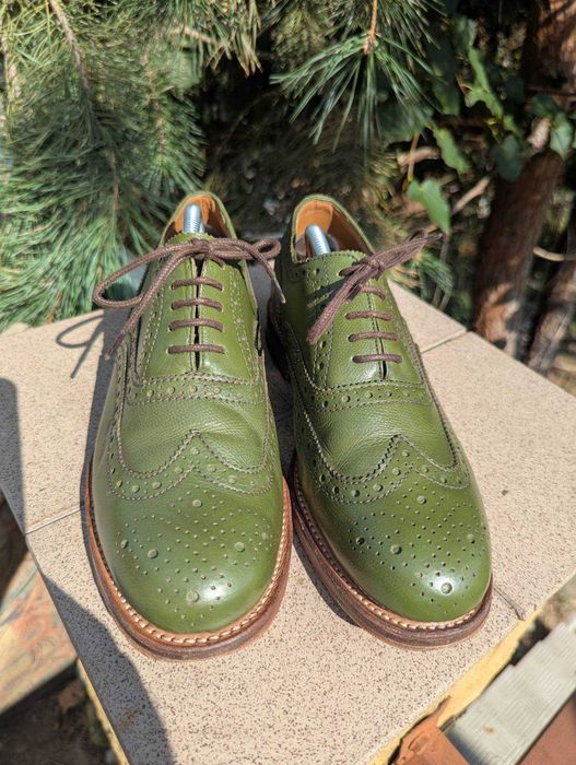 Чоловічі зелені туфлі броги Grenson England