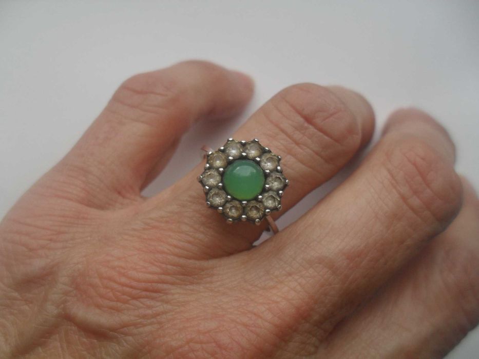 Srebrny pierścionek - rozetka z chryzoprazem - cena ost