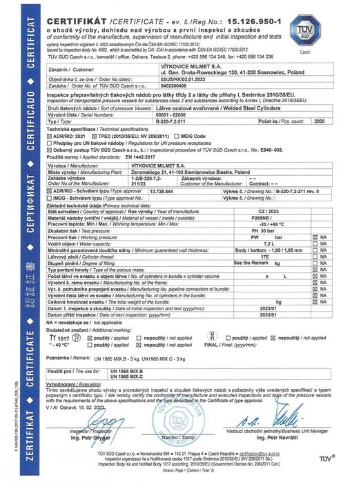 Балон (пропан-бутан) для дому/туризму 7.2 л, , з вентилем, Milmet