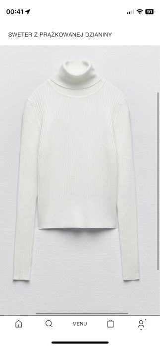 Sweter z golfem z prążkowanej dzianiny zara r. S ecru biały
