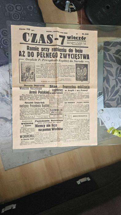 Gazeta 1 września 1939 Czas 7 wieczór Oryginał