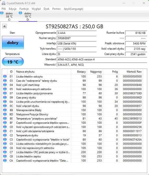 Dysk HDD Seagate 250GB SATA GW3m N17