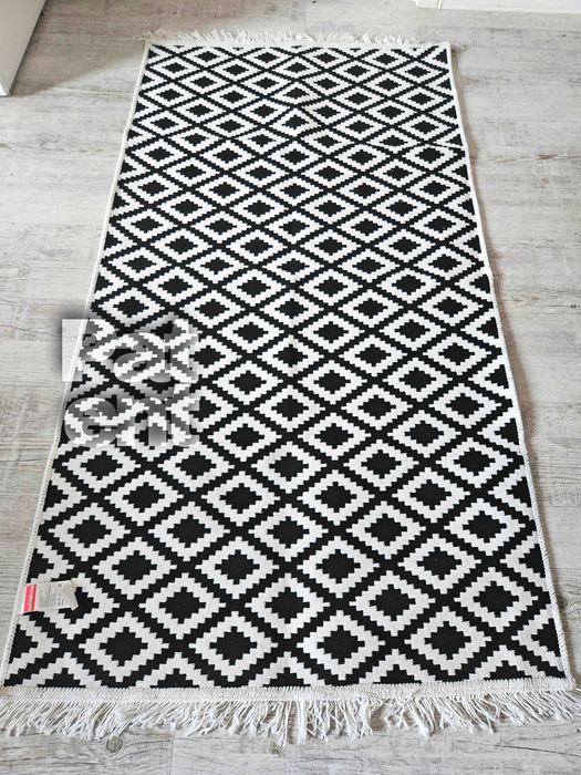 Dywan chodnik 80x150 boho etno wzór romby z frędzlami do salonu