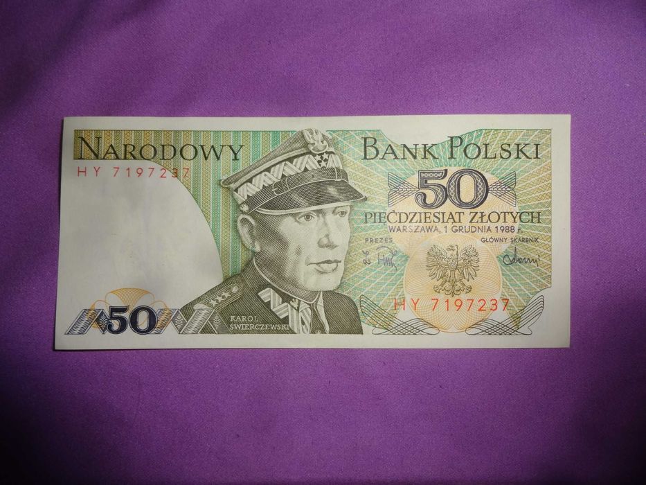 Banknot PRL 50 zlotych 1988 ŚWIERCZEWSKI seria HY