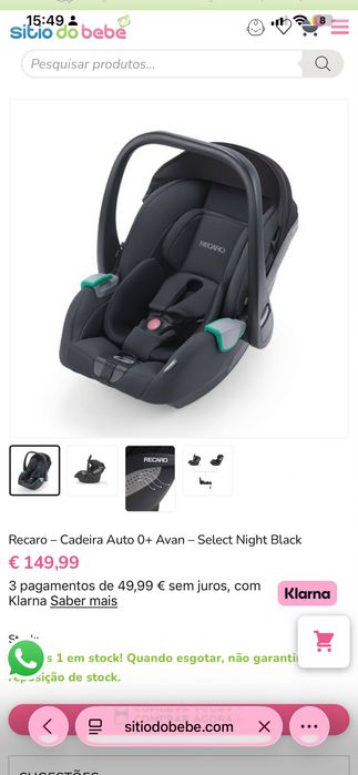 Carrinho bebé + Ovo Recaro Sadena