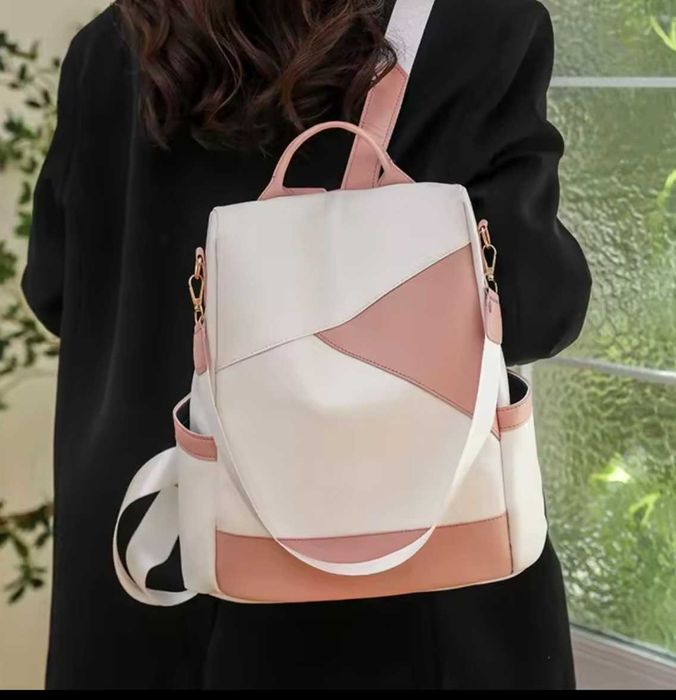 Nowy piękny biały plecak torebka z różowymi dodatkami 2w1