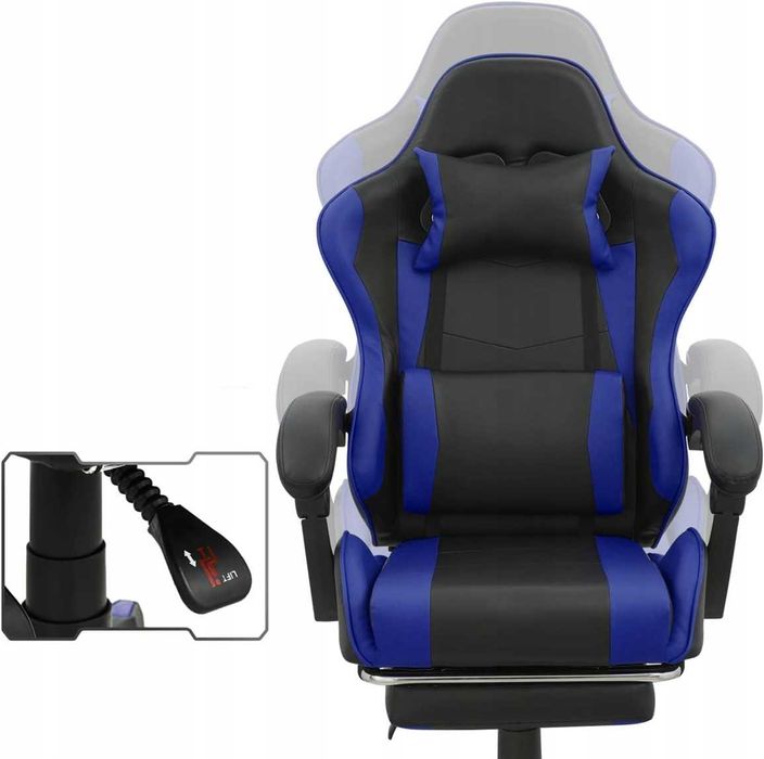 NOWY Fotel GAMINGOWY Biurowy Ekoskóra Obrotowy Niebieski z PODNÓŻKIEM