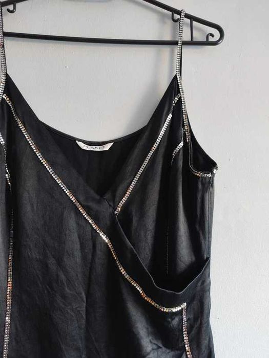 Czarna bieliźniana jedwabna sukienka z koralikami silk Planet