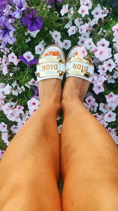 Klapki Białe Logowane Dior 39