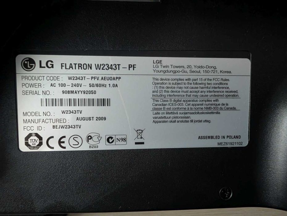Monitor LG FLATRON W2343T-PF