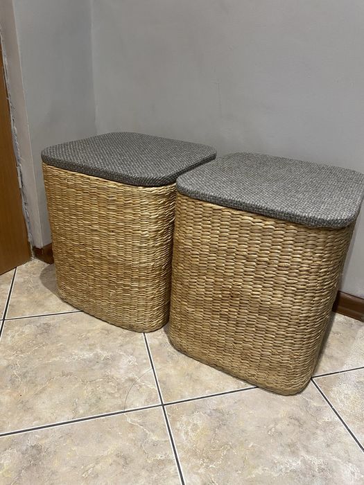 Dwie pufy plecione z funkcja przechowywania