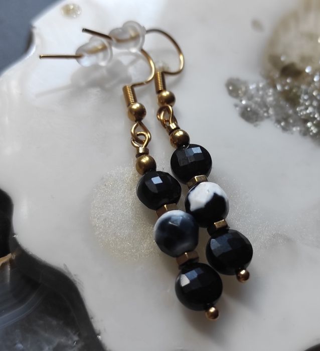 Kolczyki kamienie naturalne Agat tybetański / Onyks