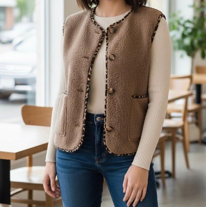 Kamizelka bezrękawnik miś-baranek panterka