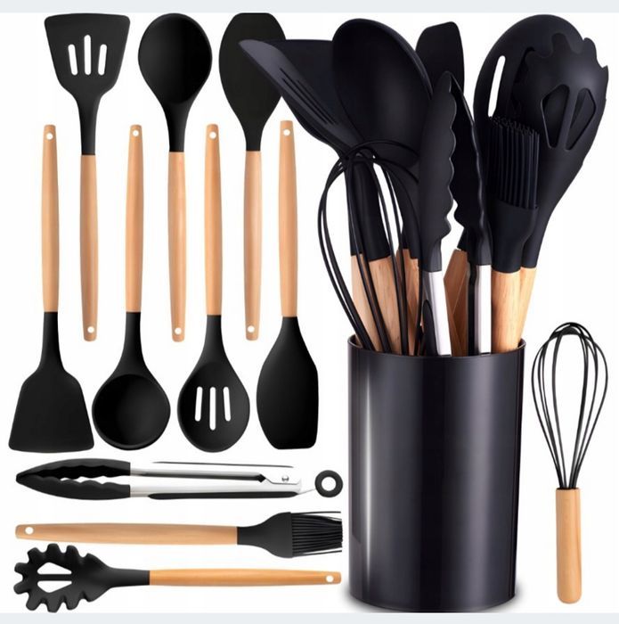 Nowy zestaw przybory kuchenna czarne silikonowe 12 sztuki