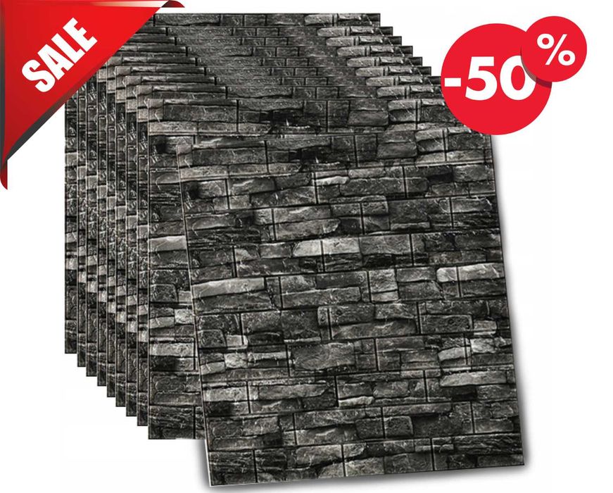 Nowoczesne PANELE 3D Ścienne Samoprzylepne Szara Cegła Tapeta + GRATIS