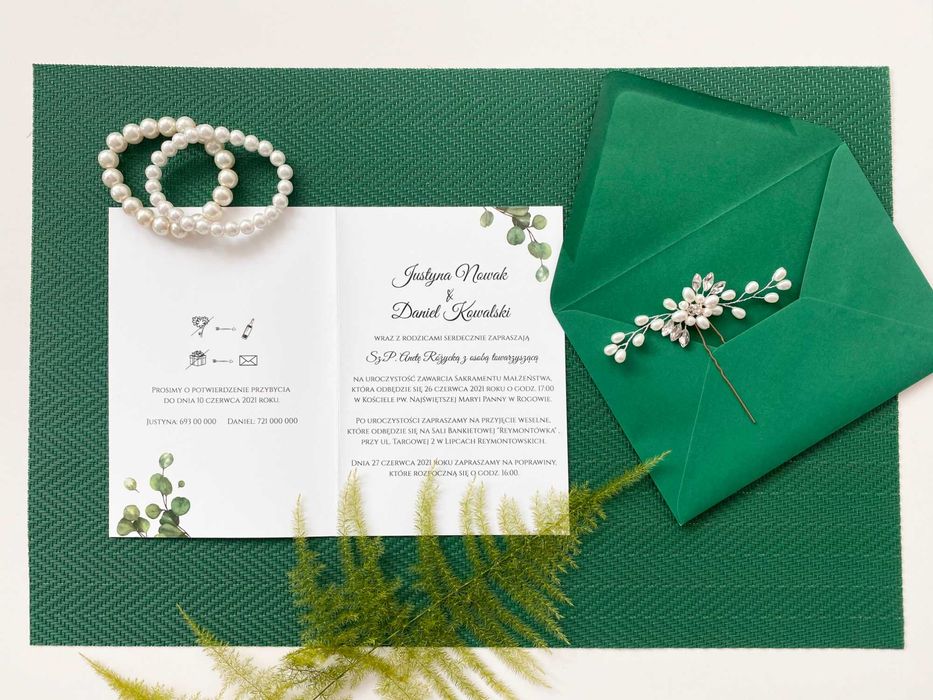 Zaproszenia na ślub BIAŁA PIWONIA prostokątne