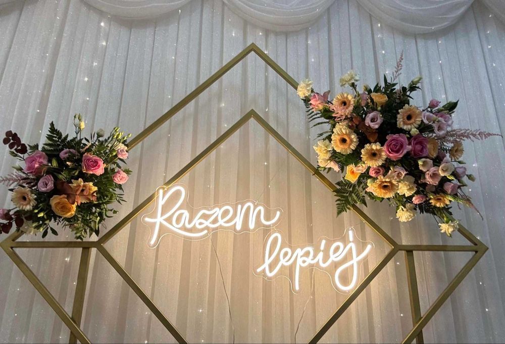 Razem lepiej napis neon ledon Na skraju raju wesele ślub
