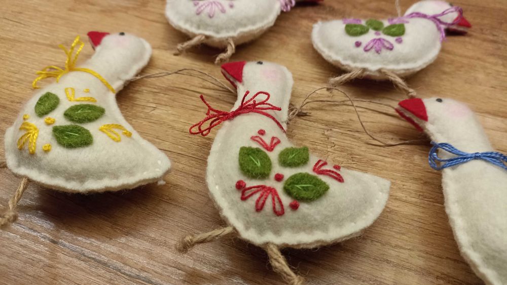 Gęś, gąska, filc, haft, wełna, komplet, rękodzieło