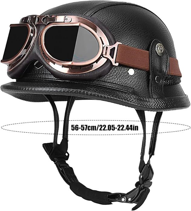 Мотошолом JYT в ретро-стилі, шкіряний з окулярами та рукавицями. розмі