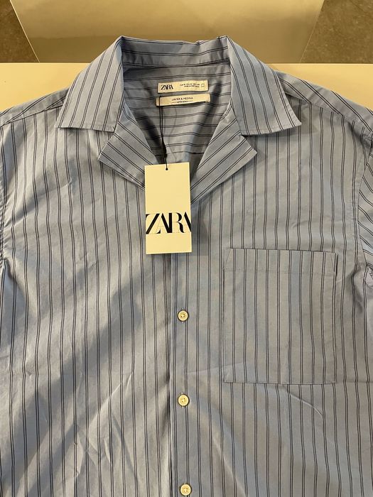 Camisa Azul às Riscas Zara Man