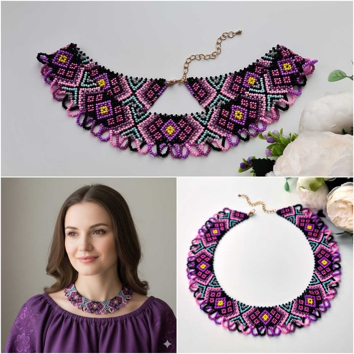 Набір прикрас намисто сережки рожева силянка кольє українське намисто