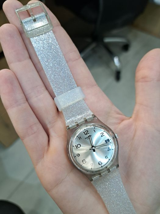 Zegarek swatch gent srebrny brokatowy super stan