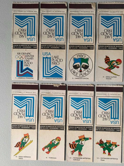 12 Carteiras de Fósforos Antigas - Jogos Olímpicos de Inverno 1980