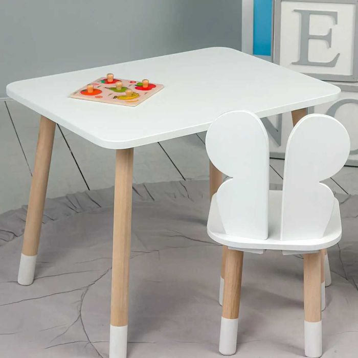 Стіл прямокутний 46х60х45 стілець метелик 26.5х26х25 столик і стільчик