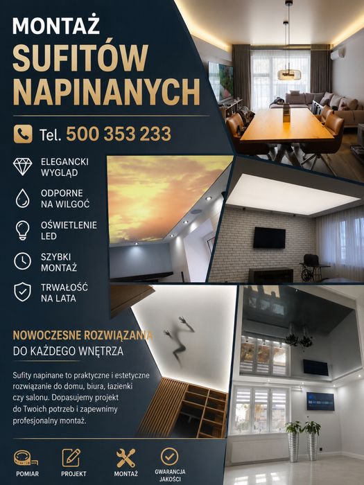 Sufity napinane – montaż Kołobrzeg  Koszalin Gryfice Białogard  i okolice