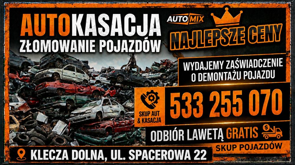 Złomowanie oraz skup pojazdów  Wadowice  Andrychów  Sucha  Zator  Kalw