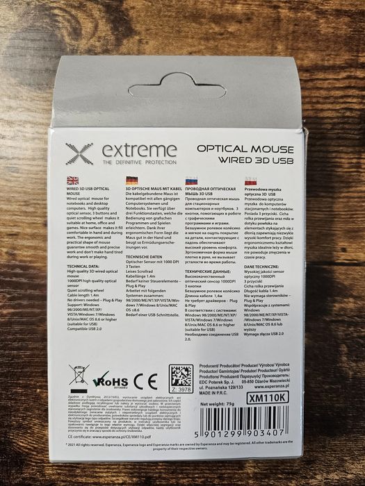 Nowa Myszka Przewodowa Xextreme 1000DPI USB