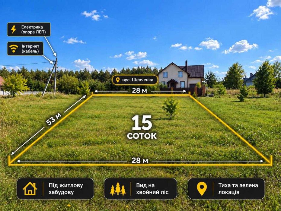 Блиставиця Продаж ділянки 15 соток під будівництво 28х53метри