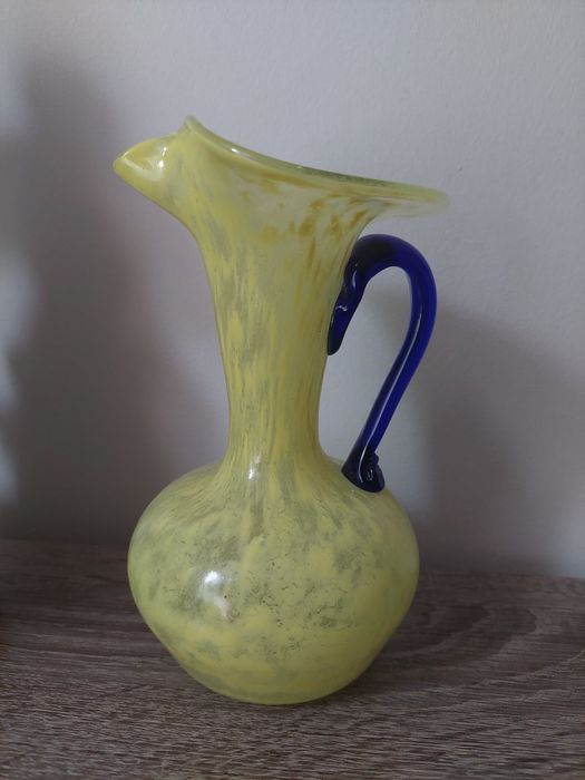 PRL szkło artystyczne retro vintage Makora Tarnowiec 20cm,wazon, dzban