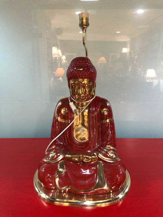 Candeeiro Buda em porcelana e bronze
