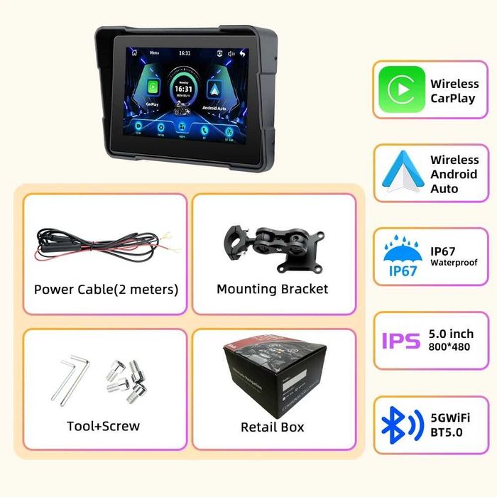 Nawigacja motocyklowa EKIY MTC-16 z CarPlay i Android Auto IP67 nowa