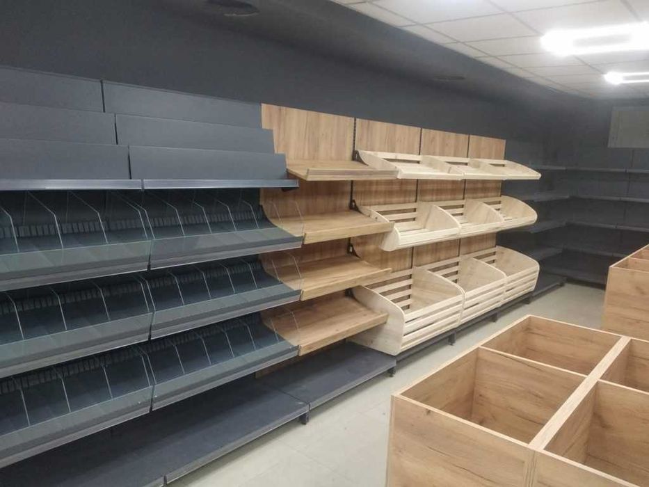 Торгове обладнання для магазинів. Стелажі. Каси прилавки. Кондитерські стелажі. Хлібні кошики