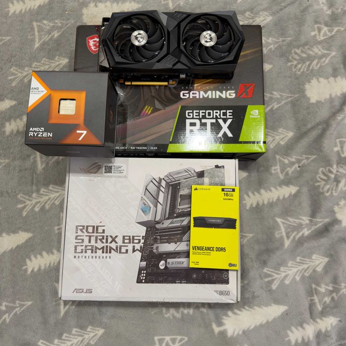 Комплект игровой Ryzen 7500f + Asus Rog Strix B650-A + Corsair Vengeance DDR5 16gb + 3060 ti + Ryzen 7800x3d