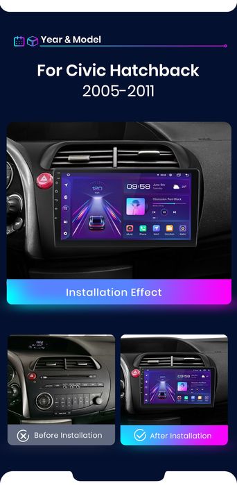 Rádio 9" android Honda CIVIC 2005-11 CARPLAY WIFI GPS Novo