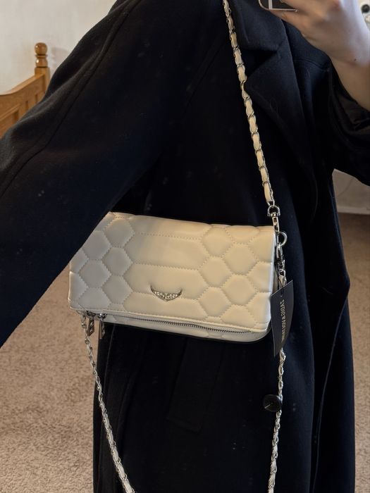 сумка клатч  в стилі zadig&voltaire rock quilted молочна