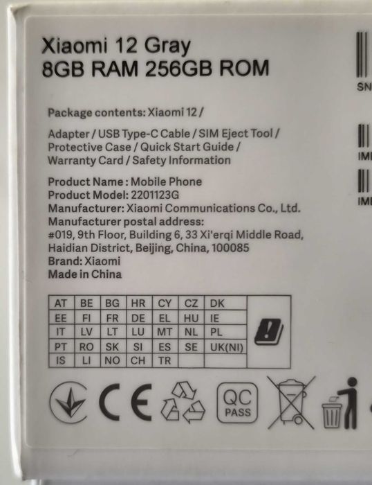 Xioami 12 8GB 256GB
