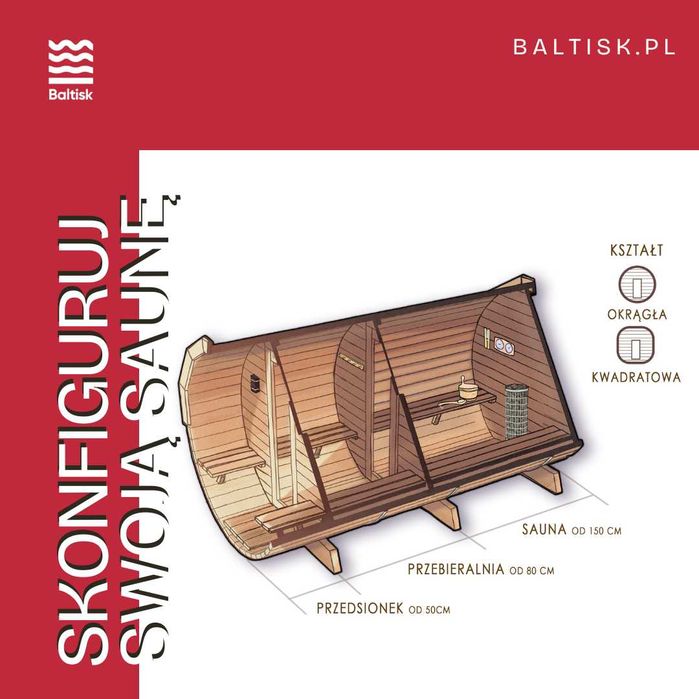 Sauna ogrodowa typu Beczka 200cm - Sauna z paczki! Samodzielny montaż