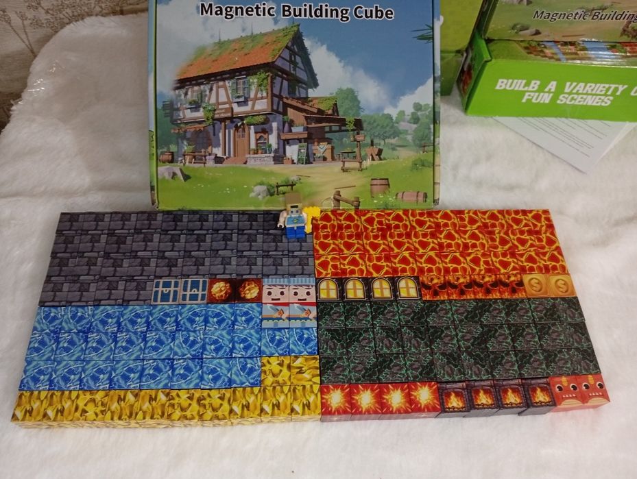 Магнітний конструктор Minecraft "Шахта з лавою" 160 шт. + 4 фігурки
