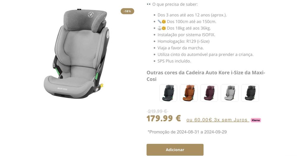 cadeira bébe maxi cosi cinza claro