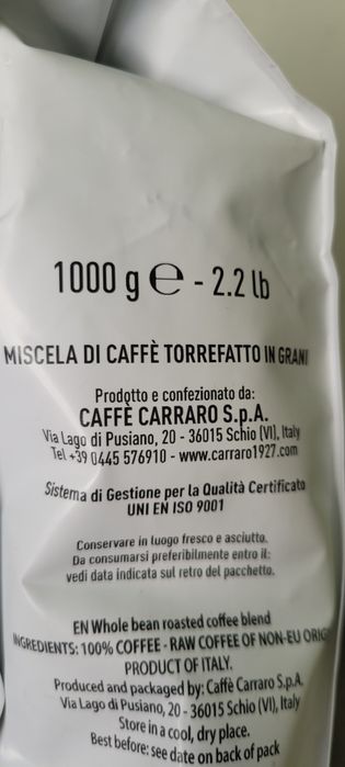 Kawa Ziarnista Carraro Primo Mattino 1000g